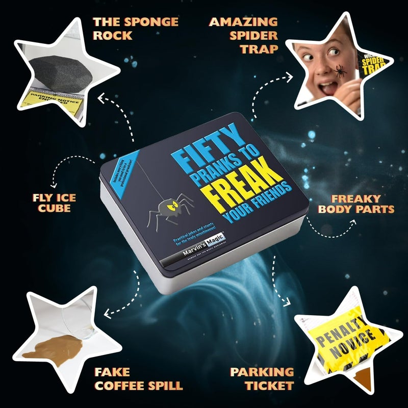 Marvins Magic Marvin’s Magic Fifty Pranks to Freak Your Friends Gift Tin – Kids Prank & Joke Set with 50 Funny Practical Jokes and Props, Hilarious Fun for Ages 8+ - Image 5